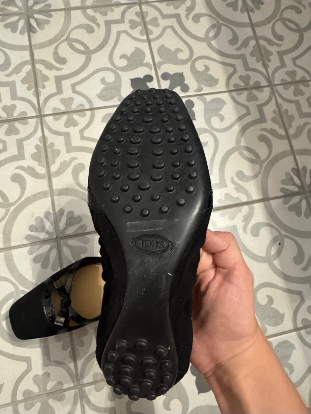 TOD'S Black Suede & Patent Bow Square-Toe Ballet Flats